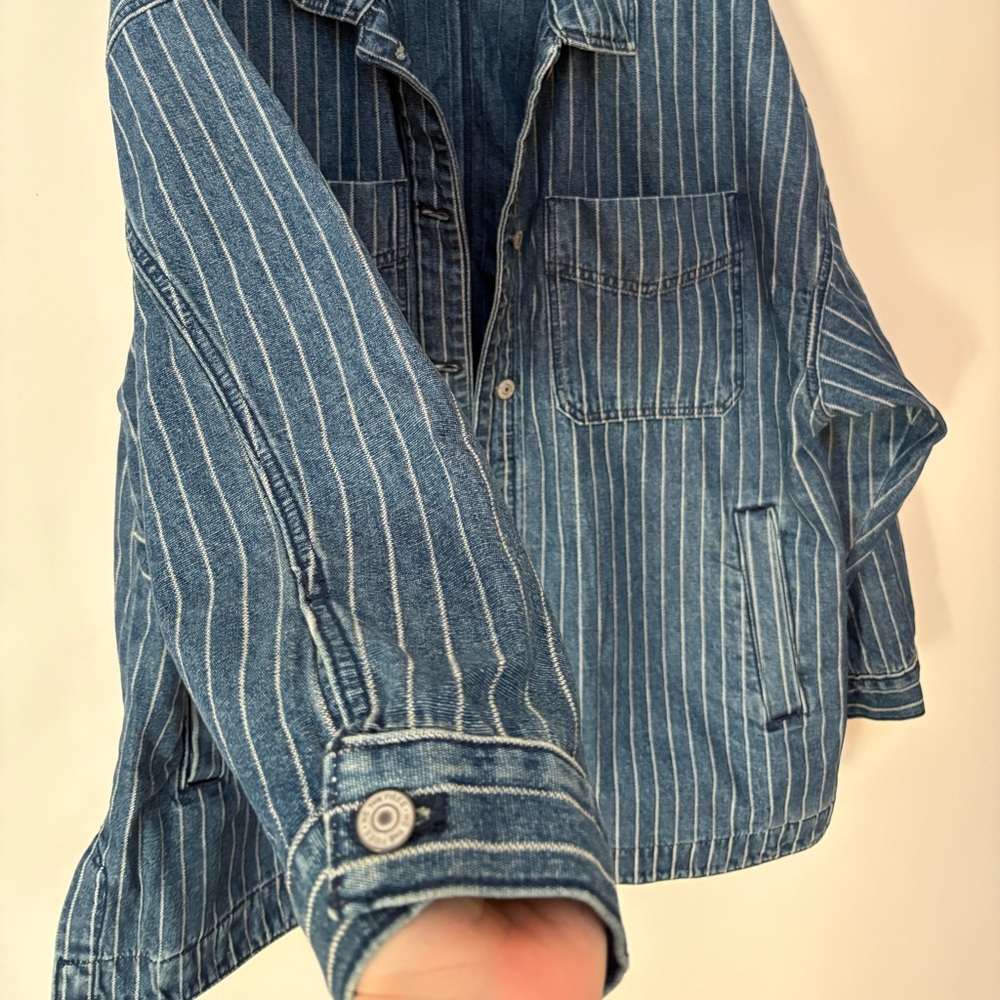 NWT Free People We The Free Madison City Pinstripe Denim Jacket Size Large - Picture 7 of 15